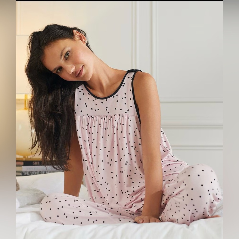 NWT KATE SPADE 2pc Soft Pink w/ Black Polka Dot Pajama Set - Picture 5 of 10
